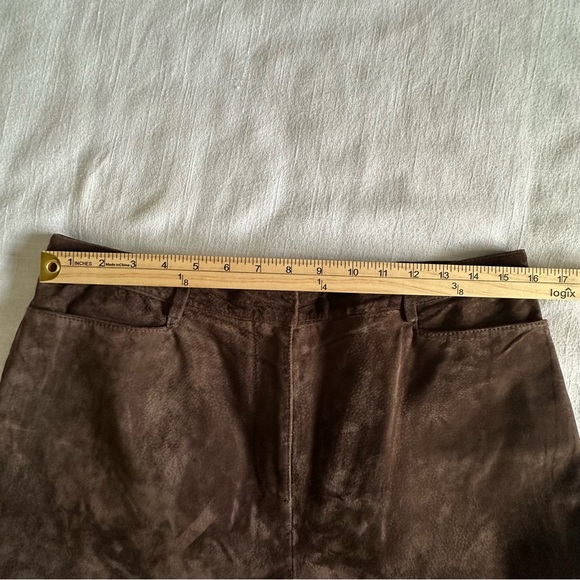 C'est City Pants Womens 12 Brown Suede Straight Leg Genuine Leather Classic - Picture 6 of 11